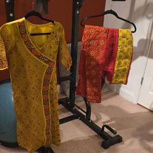 Mehndi Green And Maroon/red Embroidered Churidar